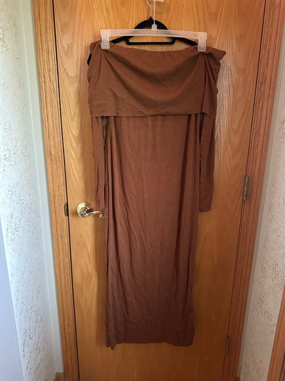 Off-Shoulder Brown Maxi Dress